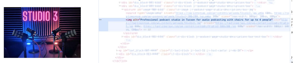 Image showing the Google Chrome development window to show how to include an alternative text to an image to improve SEO.