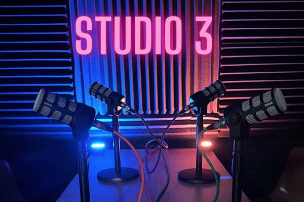 Professional podcast studio in Tucson for audio podcasting with chairs for up to 4 people