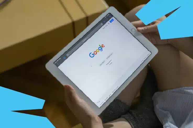 A tablet with the Google home page on to search how to rank higher