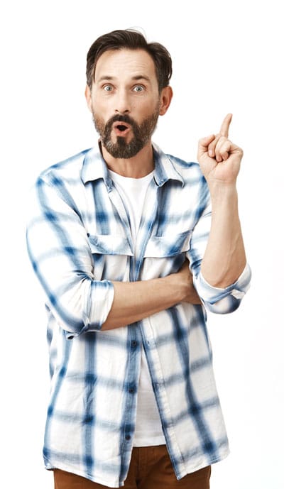 Funny man advising how to get a SEO Guide in PDF for dummies