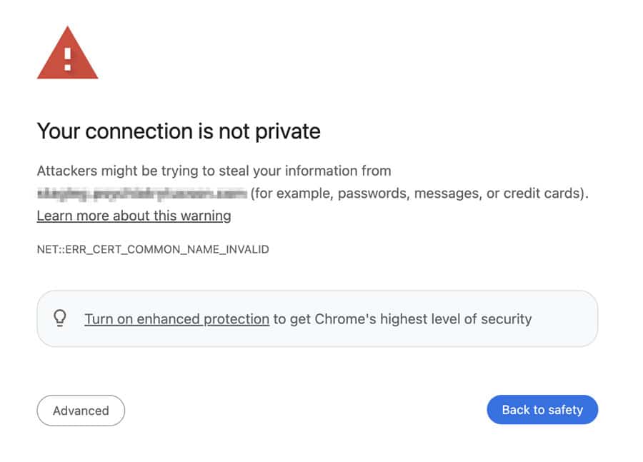 A screenshot of a warning regarding a non-secure website