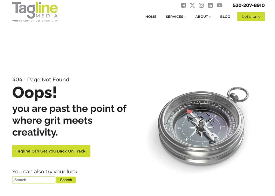 Image of an example of a page showing a 404 error due to a broken link